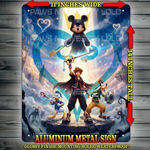 Kingdom Hearts - Sora - King Mickey - Goofy -Donald Metal Sign Wall Art 11x14"